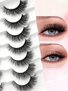 ENCHUW 7 Pairs False Eyelashes Volume Full Strip Faux Mink Lashes Cross Dramatic Fluffy False Eyelashes Fake Eyelashes - Black - View 4
