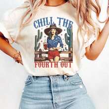 Workout Shirts Women Chill The Fourth Out Shirt, Retro 4th Of July Shirt, Funny Fourth Of July Shirt, Patriotic Cowgirl Shirt, USA T-Shirt, American F - 白色 002 - 查看 2