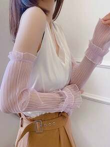 1 双女士高端纯色褶皱长袖，适合搭配服装 - 彩色 - 查看 16