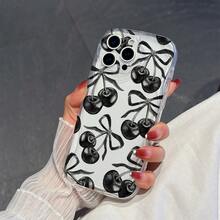 1 chiếc ốp lưng điện thoại chống rơi toàn thân bằng chất liệu TPU tối giản, họa tiết quả anh đào mờ, màu kem trong suốt, tương thích với iPhone, Honor. - Trong sáng - Xem 3