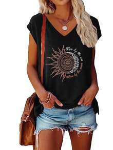 2 buah Kaos V-Neck Polos, Kaos Lengan Pendek Kasual untuk Wanita, Musim Semi/Panas - MultiWarna - View 4