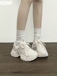 2025新款白色厚底运动鞋，复古低帮休闲鞋，修身显瘦，秋季款 - 白色 - 查看 1