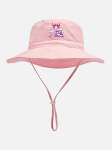 1pc Kids Heart Letter Pattern Sun Hat, Baby Casual Style With Adjustable Rope Bucket Hat, Suitable For Daily Outings And Beach - Baby Pink - View 82