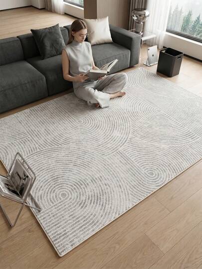 1pc Light Gray Swirl Circle Print Decorative Rug, Made Of Faux Wool Fabric, Soft & Comfortable Touch, Non-Slip Bottom, Foldable & Washable, Suitable For Kitchen, Dining Room, Living Room, Bedroom, Entryway, All Season Use