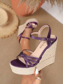 Women's Thick Sole Wedge Heel Casual Comfortable Slide Sandals - Purple - View 6