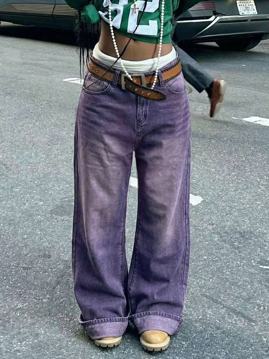 Women's Vintage Loose Boyfriend Straight Leg Jeans Casual Spring - Purple - View 1