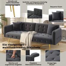 Two-Seater Multifunctional Sofa Bed With Bed Function, Adjustable Backrest And Multi-Position Armrests. Modern Folding Sofa Bed For Living Room - Velour Upholstery. Spacious Sleeping Area. - Antique Gray - View 6