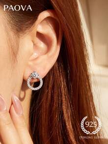 一对优雅圆形锆石耳钉，925纯银创意耳环，精致珠宝礼品，适合女孩日常佩戴、约会、派对和其他场合。 - 款式4 - 查看 4