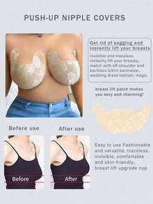 2/4 Pairs Plus Size Breathable Invisible Lace Breast Lift Tape Random Print Suitable For Wedding Dresses Strapless, Large Breast Lift Tape - Multicolor - View 4
