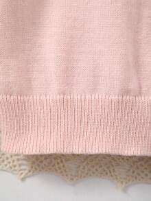 Girls' Knitted Round Neck Cute Puff Sleeve + Button Bow Design Sweater, Elegant, Suitable For Outings Or Parties - Pink - View 6