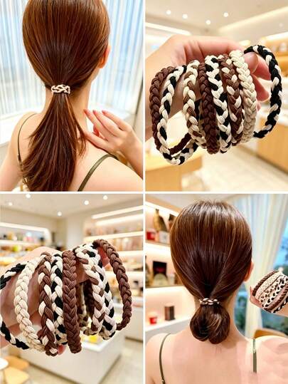 10/5pcsTaupe Brown Hair Ties Minimalist Braided Hair Scrunchies Luxury Elastic Hair Bands For Women Girls No Damage Ponytail Holders Fashion Hair Accessories Gift For Easter Mother's Day Summer Festival