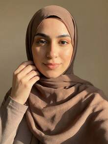 1条女士雪纺围巾，新款柠檬黄发带，轻盈透气，优雅日常头饰 - 摩卡棕 - 查看 2