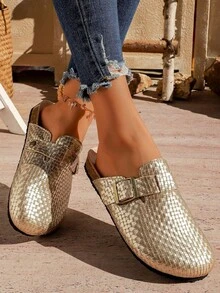 Mẫu sandal slip-on Boken mới mùa xuân 2026 dành cho nữ, đế dày, kiểu mule hở gót. - Vàng - Xem 1