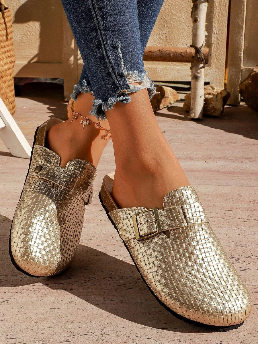 Mẫu sandal slip-on Boken mới mùa xuân 2026 dành cho nữ, đế dày, kiểu mule hở gót. - Vàng - Xem 1