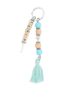1个波西米亚风流苏十字架钥匙扣，硅胶珠子钥匙圈，适用于背包和钱包，教师节礼物 - 彩色 - 查看 12