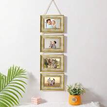 1pc American Retro Combined Hanging Photo Frame, Available In Two Colors: White Wood Grain And Vintage Cyan. It Holds 4*6 / 5*7 Inch Photos. Ideal For Wall Decoration In Living Rooms, Bedrooms, Studies And Offices - 1PC - View 2