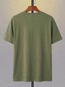 Men's Short-Sleeved T-Shirt With A Round Neck And Simple Design - 軍綠色 - 查看 4