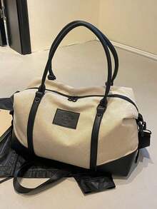 Color Block Travel Tote Bag, Large Capacity Handheld/Shoulder/Crossbody Duffel For Short Trips, Vacation, Gym, Beach & Back To School - 黑色 - 查看 10