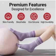 5 Pairs Non-Slip Yoga & Pilates Socks For Women, With Anti-Slip Pads - Purple - View 9