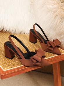 Bow Decor Elegant Sexy High Heel Pointed Toe Party Shoes, Comfortable And Non-Fatiguing - Brown - View 5