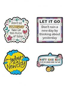 Inspirational Cartoon English Brooch, "Today Is A Brand New Day" Positive Energy Metal Badge, Student Backpack Canvas Bag Decor Pin, Niche INS Style Accessory, Healing Gift For Girlfriends And Friends - Multicolor - View 9