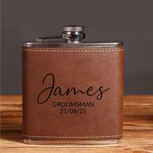 Personalized Leather Flask For Men, Customized Groomsman Proposal Flask, Best Man Wedding Gift Set, Engraved Liquor Flask For Bridal Party, Groomsman Proposal Gift - Multicolor - View 13