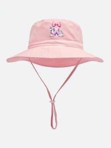 1pc Kids Heart Letter Pattern Sun Hat, Baby Casual Style With Adjustable Rope Bucket Hat, Suitable For Daily Outings And Beach - Baby Pink - View 21