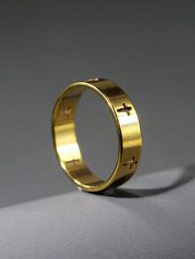 1 pieza Anillo de cruz de acero inoxidable para hombre, color dorado - Se recomienda pedir una talla talla grande grande - Dorado - Ver 2