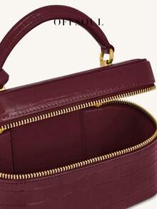 Vintage Textured Box Bag For Women, New High-End Handheld Crocodile Grain Lunch Box Bag, Versatile Commuter Shoulder Crossbody Bag For Office Ladies - Burgundy - View 5