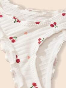 1pc Women's Minimalist Cute Cotton Panties, Embossed Floral Embroidery Thong - Multicolor - View 3