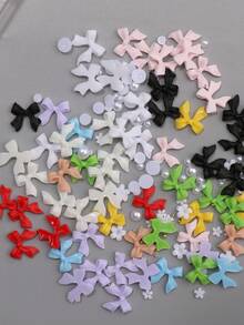 QIANJIKU 12 pièces/set Décorations d'art pour ongles en 3D nœud papillon mixte, style Y2K multicolore en résine, accessoires pour ongles avec perles et strass, fournitures DIY pour ongles girly - Multicolore - Voir 3