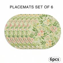 1pc Round Placemat, Printed With Vibrant Floral And Green Leaf Pattern, Suitable For All Seasons. Multi-Color Pattern Design, Made Of 100% Polyester Fiber, Size 15*15 Inches, Machine Washable. - Multicolor - View 21