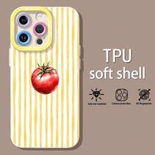Fondo a rayas rojas, amarillas y blancas con tomate.funda de teléfono Fundas compatibles con ,Apple,VIVO,OPPO,,, y Honor.Fabricadas en silicona TPU,ofrecen protección contra golpes y caídas. - Blanco - Ver 3