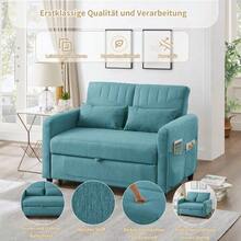 [Sofa Bed With Sleeping Function] Two-Seater Fold-Out Sofa, Extendable Design, Simple And Modern, Contemporary Style, Three-Position Adjustable Backrest, Breathable Cotton-Linen Fabric - Antique Blue Green - View 5