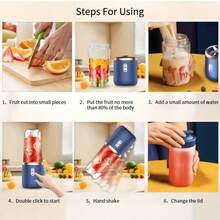400ML Wireless Portable, USB Rechargeable Mini Fruit Juicer Mixer Blender For Shakes With 6 Blades & Dual Cup, Household Kitchen Appliances - 0.5L以下 - 查看 8