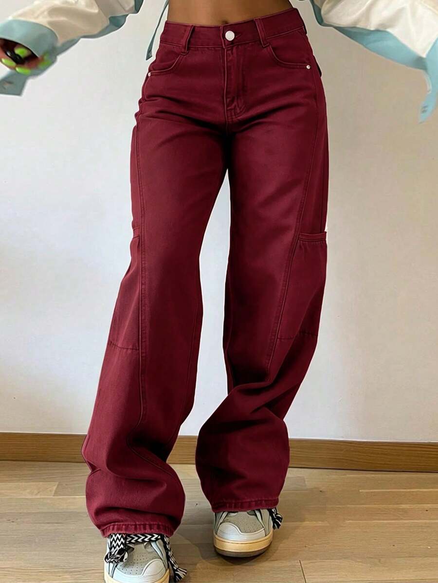 Boyfriend Style Patchwork Women Straight Leg Jeans Casual Spring