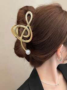 1 Pearl Note Alloy Large Hair Claw (Slight Scratches Are Normal) - Silver - View 4