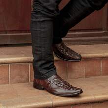 Sapatos Social Masculino Artesanal Com Sola Costurada Antiderrapante - Marrom - Visão 2