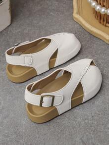 新款复古风儿童鞋，米色魔术贴软底闭趾女童凉鞋 - 米色 - 查看 5