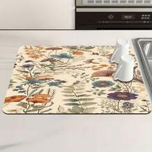 1pc Colorful Skull Pattern Multipurpose Absorbent Mat, Polyester Waterproof Countertop Protector Pad For Kitchen, Dining Table, Dish Drying, Washing Machine, Bathroom, Coffee Machine, Kitchen Accessories, Party Supplies - Retro Floral - View 8