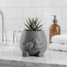Cute Succulent Plant Pots, Animal Face Shaped Planters Suitable For Indoor Plants, Decorate Desktops, Shelves And Home Decor, Pink Grey White - A - View 8