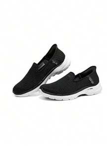 Skechers Comfortable Shock-Absorbing Casual Slip-On Walking Shoes - Black and White - View 1