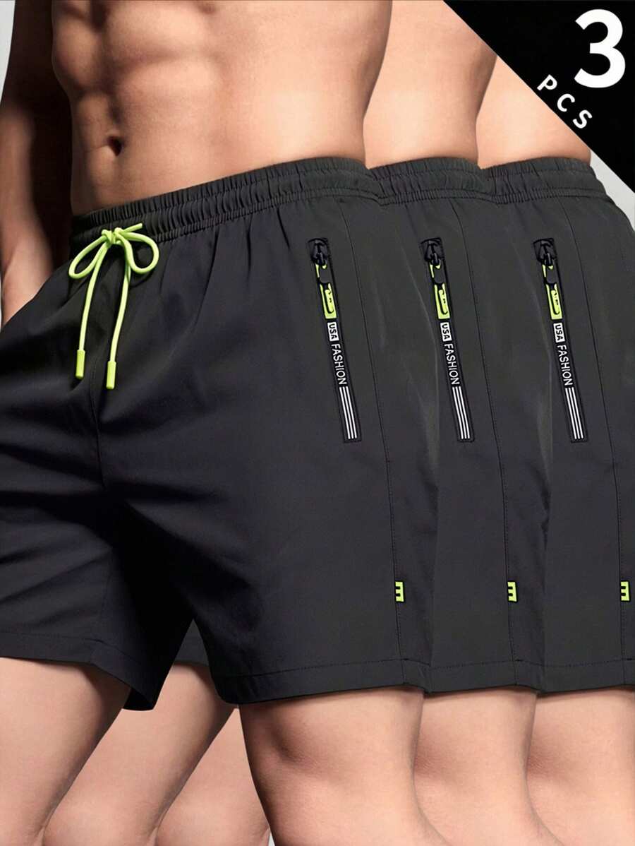 3 chiếc quần short nam thường ngày cho mùa hè, quần short thể thao ngoài trời phù hợp cho phòng tập, chạy bộ, mặc mùa hè. - màu đen - Xem 1