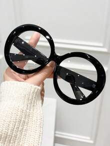 1 Pair Women's Round Frame Large Glasses, Fashion New Decorative Non-Prescription Glasses - Multicolor - View 4