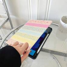 1 chiếc ốp lưng máy tính bảng in họa tiết hoa sọc cầu vồng pastel kiểu sách lật - Có chân đế đa góc và ngăn đựng bút, tương thích với iPad/Galaxy Tab S10+/S9/A29, Oppo Pad, . - Nhiều màu - Xem 3
