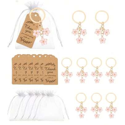 30pcs Pink Sakura Flower Keychain Gift Set - Includes 10 Sakura Flower Keychains, 10 Transparent Organza Bags, And 10 Greeting Cards. This Charming Gift Set Features Pink Sakura Flower Shaped Keychains, Perfect As Backpack Hangers, Car Decor, Party Favors Or Personalized Gifts For Occasions Like Graduation, Mother's Day, World Cup, Weddings, Birthdays And More.