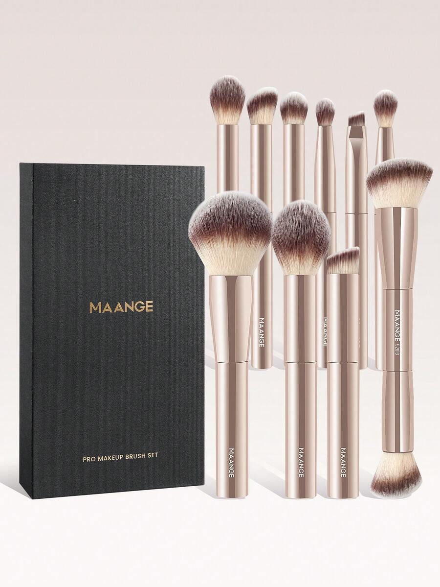 MAANGE 3/10 piezas Juego de brochas de maquillaje profesionales suaves para viaje, incluye brocha para base, brocha para rubor, brocha de detalle, brocha para rostro, brocha de doble extremo, brocha para crema, hechas de fibras sintéticas cómodas, adecuadas para maquillaje líquido, en crema y en polvo, gran regalo para mujeres y niñas - Multicolor - Ver 1