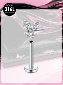Flat Back Press-In Lip Stud, Screwless Personalized Nose Ring Medusa Lip Piercing Jewelry, Butterfly Heart-Shaped Zirconia Lip Stud Piercing Jewelry - Pole Type - View 14