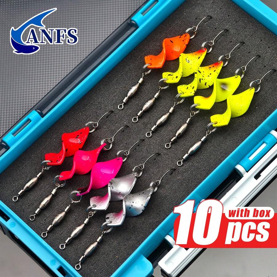 ANFS 10件組銅製旋轉釣魚路亞套裝附釣魚盒，適用淡水與鹹水，適合鯰魚、鱒魚、鯖魚、鱸魚、鮭魚的仿真硬餌