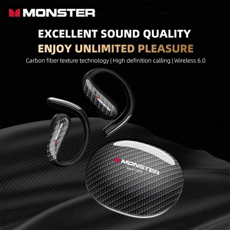 Monster MQ037 Bluetooth Earphones Noise Reduction HiFi Stereo Music HD Call Gaming Headsets TWS Ear-hook Earpod with Mic Original Monster Wireless Headphones - 查看 1